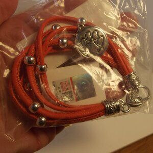Clemson Tigers Football Multi Strand Orange Leather Bracelet NEW